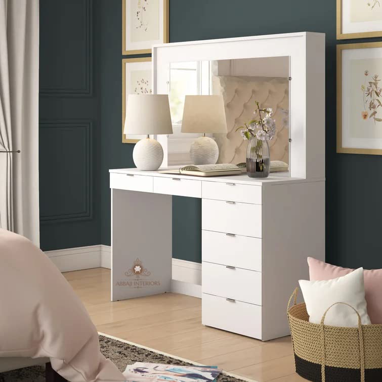 ABBAJI INTERIORS Engineered Wood Dressing Table/Mirror with Drawer, Storage Shelves (White)- Length 54inch,Width 18inch,Height 60inch-image-35