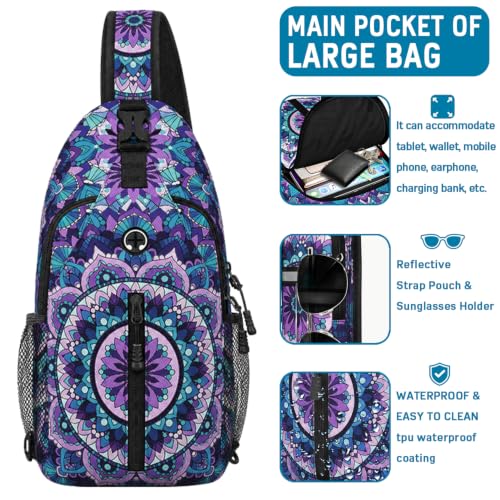 Image of Mandala Sling Bag For Women Men Small Crossbody Bags Mini Water Resistant Casual Chest Bag Backpack Shoulder Daypack For Travel Hiking