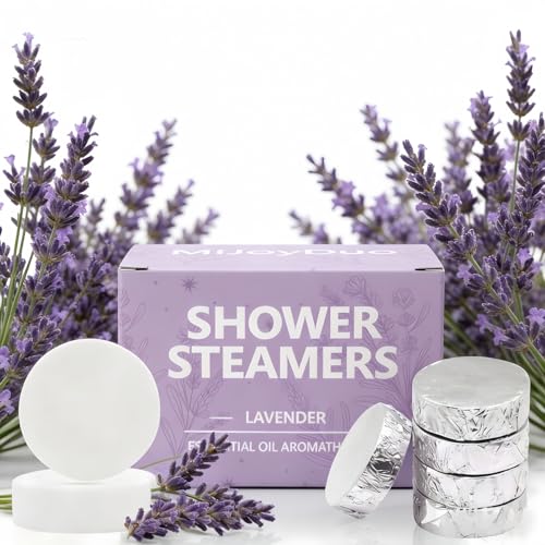 MIJOYDUO Lavender Shower Steamers Aromatherapy Natural Essential Oil Shower Steamers Individually Wrapped Home Spa Vapor Tablets Relaxing Self Care Gifts for Women 5 Pack-Mothers Day Gifts for Mom