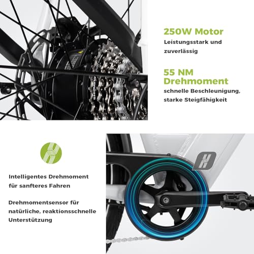DERUIZ Quartz 28 Zoll E-Bike Damen & Herren, Elektrofahrrad City & Trekking, 48V Akku, bis 161 km Reichweite, 8-Gang-Schaltung, 55 Nm Drehmoment, App-Steuerung, hydraulische Scheibenbremsen – Bild 3
