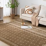 Keusnix カーペット ラグ ラグマット 1.5畳 滑り止め付 洗える 135×185cm 絨毯 防ダニ 抗菌 防臭 オールシーズン快適に使用 床暖房 ホットカーペット対応 ふわふわ肌触り フランネルラグ モダンエスニック柄・ココア