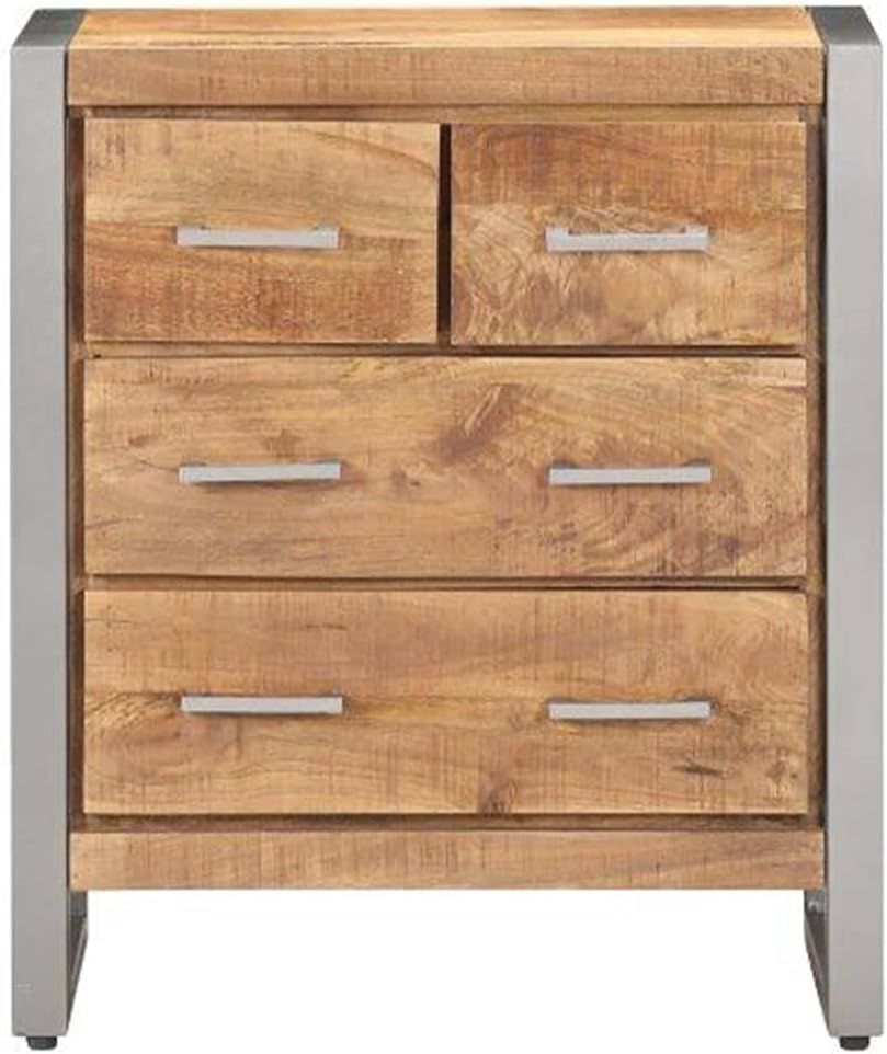 Industrial Style Sideboard with Four Drawers in Natural Mango Wood and Matte Iron, Rustic Storage Cabinet for Modern Home Decor