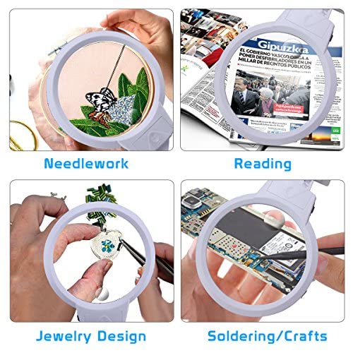 YUHINN Lupa Lupa con Soporte, luz LED, Plegable, Ajustable, ayudas de Lectura de Baja visión para Trabajos de reparación de Cerca, Costura Inspección