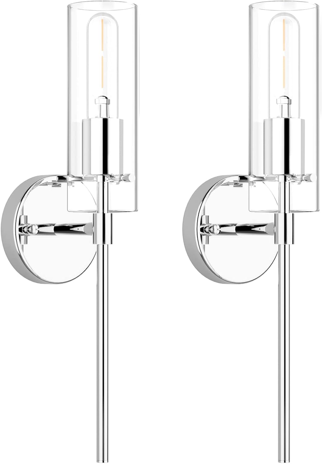 Modern Wall Sconce Set of 2, Chrome Sconce Wall Lighting, Modern Bathroom Vanity Light Fixtures, Metal Wall Sconce with Clear Glass Shade, Wall Lights for Bathroom, Bedroom, Living Room, Hallway