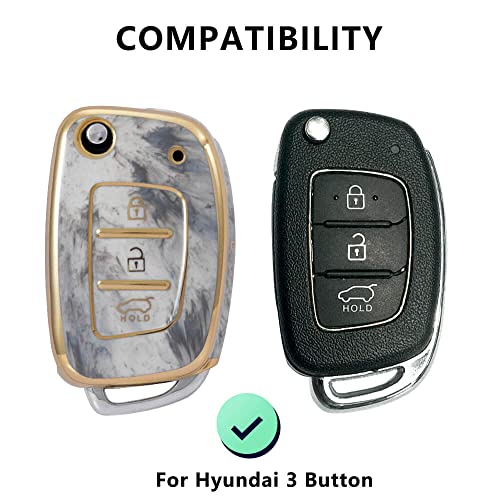 Image of Keycare TPU Key Cover Compatible for: Creta, Venue, i20 N line, Aura, Xcent, Active i20, Elite i20 flip Key (Non Push Button Start Models) (Marble Finish)