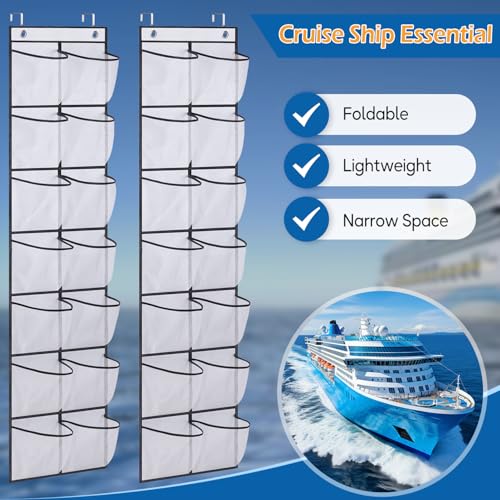 MISSLO Narrow Over the Door Shoe Organizer 14 Large Pockets Door Shoe Hanger Hanging Shoe Rack for Closet Cruise Ship Essential,White, 2 Pack - Thumbnail 4