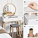 VASAGLE Vanity Table, Makeup Vanity Desk with Rounded Mirror, 2 Drawers, Vanity Set with Upholstered Stool, for Bathroom, Bedroom, Natural and White URDT11K