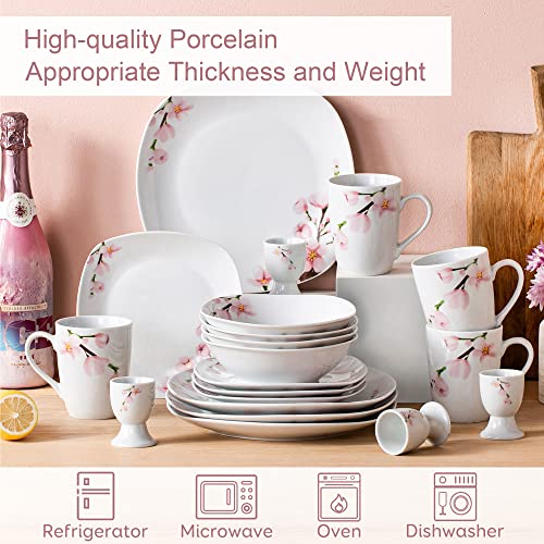 Veweet, Series Annie, 40-Piece Porcelain Dinnerware Set With Pink Floral, White Plates And Bowls Sets Including Dinner Plates, Dessert Plates, Mugs And Egg Cups, Service For 8 #TOP3