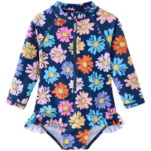 Image of Baby Girls' One Piece Swimsuit Long Sleeve Rash Guard Swimwear