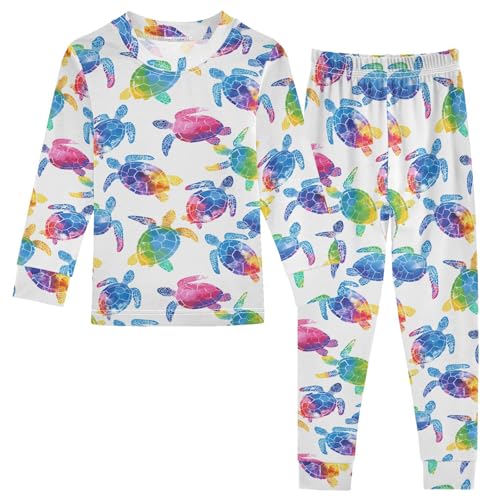 ALAZA Multicolor Watercolor Sea Turtle 2 Piece Pajama Set Long Sleeve Top and Pants Sleepwear Unisex