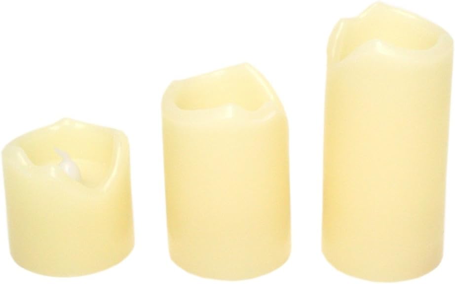 Everlasting Glow LED Ivory Wax Candles With Drip Effect, Set of 3, 2" x 2, 3, 4" Height