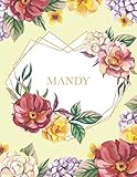Mandy: Personalized Notebook with Name in a Heart Frame. Customized Journal with Floral Cover. Narrow Lined (College Ruled) Notepad for Women and Girls