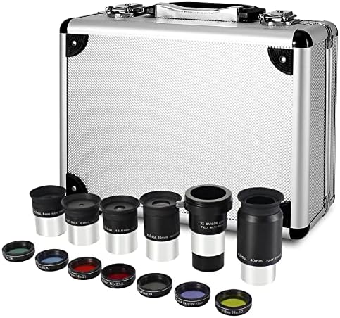 CelticBird 14 Piece Telescope Accessory Kit - 1.25" Telescope Eyepiece and Filter Set with a Sturdy Carry Case - 5pcs Plossl Telescope Eyepieces - 2X Barlow Lens - 7pcs Filters