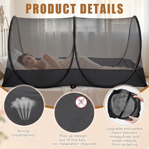 Image of Large Pop up Mosquito Net for Camping Portable Foldable Mosquito Tent Bug Net Bed Travel Patio Outdoor 78 x 39 x 28 Inch Bug Netting Mesh Tent Canopy for Adults Baby Bedroom, Black