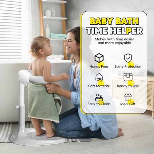 Image of Baby Shower Stand Support, Adjustable Baby Bath Stand with Anti-Slip Base, Foldable Space Saving Baby Standing Bath Maker Anti-Pinch, Ideal Gift for 6-36 Months