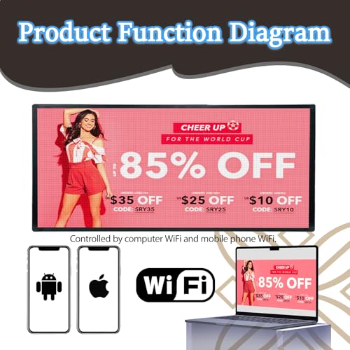 Image of Outdoor Full Color Led Sign WIFI And USB Programmable Led Sign With High Resolution Scrolling Texts, Colorful images and videos LED Advertising Board For Shop (40''x17'')