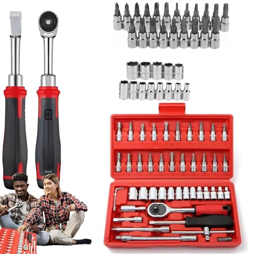 Electric Ratchet 3/8 Drive Set - Cordless Slim Power Wrenches with 46 Adjustment Tools - Rechargeable Electric Ratchet Kit for Easy DIY Projects