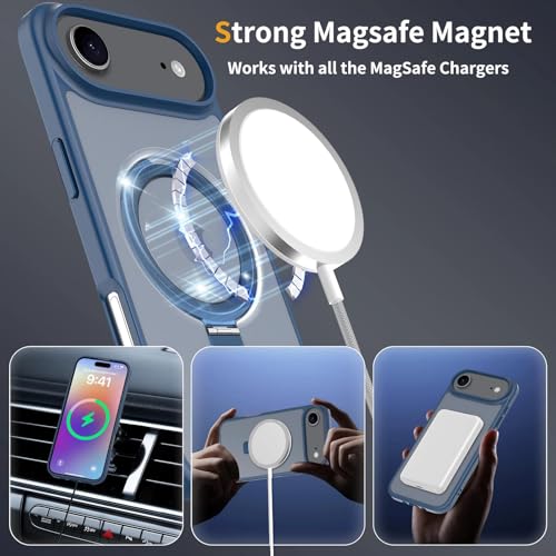 Image of Magnetic for iPhone 17 Air Case, 6.5 inch, Compatible with MagSafe, Rugged Kickstand, Not-Yellowing Military-Grade Protection, Matte Blue