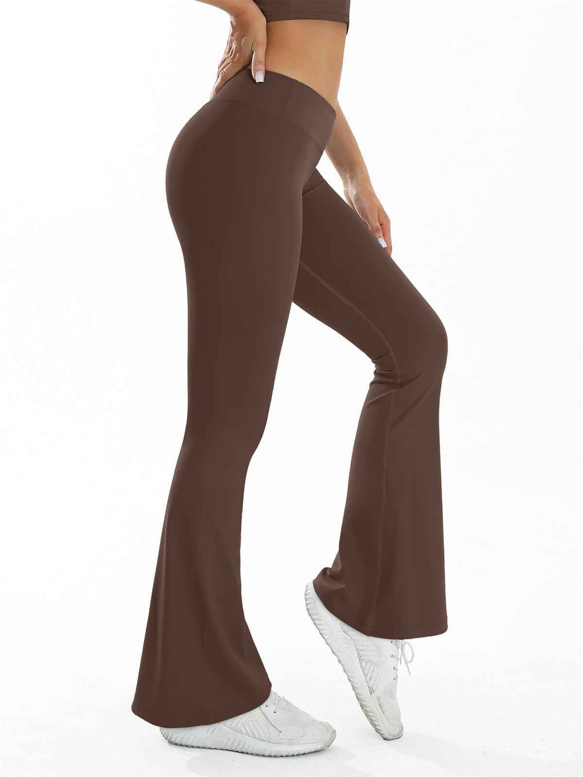 Bootcut Jazzpants damskie spodnie do jogi z wysoką talią, obcisłe spodnie sportowe, z szerokimi nogawkami, rozmiar M, brązowe