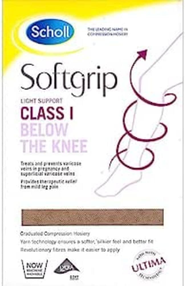 Scholl Softgrip Light Support Class I Compression Stockings for Women - Below The Knee, Closed Toe - Class 1 - Natural, Large, Stockings for Travel, Varicose Veins, Swelling Relief