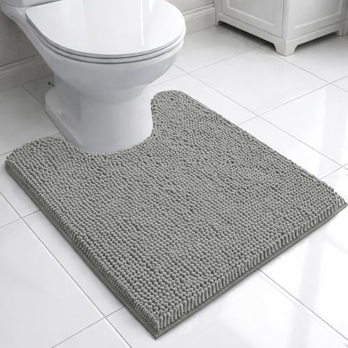 Image of LUXEHOME International Microfibre Chenille Contour Bath Mat for Bathroom, Anti Slip Super Absorbent Quick Dry Washable Bathroom Mats, Solid (Grey 47x47cm) Pack of 1