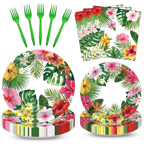100 Pcs Tropical Luau Party Supplies Set, Serves 25 – Disposable Hibiscus Floral Paper Plates, Napkins, and Forks, Hawaiian Themed Tableware for Summer BBQ, Pool and Beach Aloha Birthday Decorations 100 Pcs Tropical Luau Party Supplies Set, Serves 25 – Disposable Hibiscus Floral Paper Plates, Napkins, and Forks, Hawaiian Themed Tableware for Summer BBQ, Pool and Beach Aloha Birthday Decorations