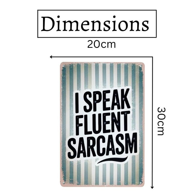 Image of Eazywagon Decorative Retro Metal Signs Wall Plate - 12x8 Inch (Fluent Sarcasm) | Weatherproof Vintage Metal Sign Plate for Cafe, Home, Bar, Garage | Decorative Wall Hanging Sign Board