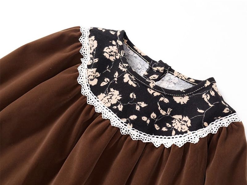 LittleSpring Girls Velvet Dress Puff Long Sleeve Dresses Casual2