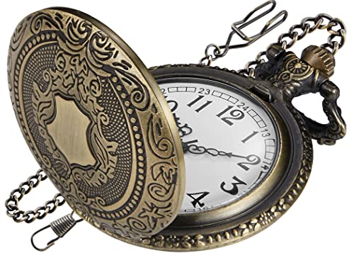 Realpoo Bronze Shield Men's Pocket Watch, Arabic Numeral Digital Scale