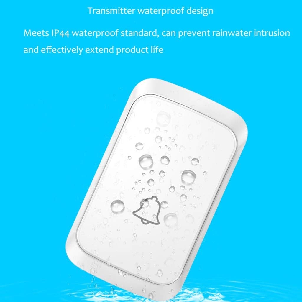 Remoto Timbre inalámbrico Inteligente de Control Remoto electrónico Timbre inalámbrico de casa sin Impermeable de la batería (Color : White)