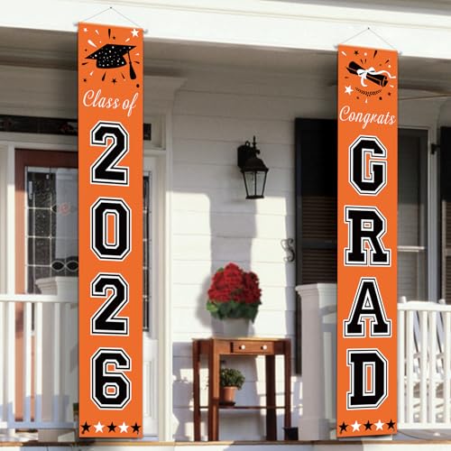 DAZONGE 2026 Graduation Party Decorations Orange and Black - Congrats Grad Banner Party Supplies - Graduation Decorations Class of 2026 for Any Schools or Grades