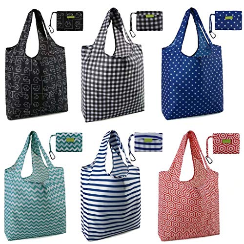 Folding Shopping Bags Reusable Grocery Totes Bag 6 Pack X Large 50LBS Ripstop