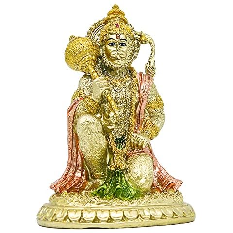 Hindu Ramayana Hanuman Statue- Indian God Statue Decorative Figurine Hinduism Devotee Lord Rama Shrine Altar Sculpture India Home Office Temple Mandir Pooja Items Yoga Zen Meditation Buddha Cover