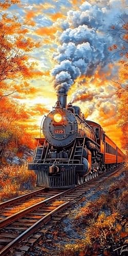 Diamond Painting Tren Diamond Painting Niños, Paisaje Cuadro Diamantes Kit Manualidades Adultos, DIY Cuadrado Pintura Diamante Punto de Cruz Cristal Art para Decoración Pared Hogar, 40x80cm, Model654