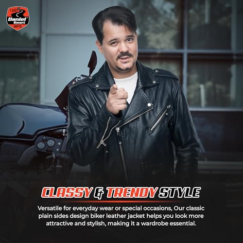 Daniel Smart Men Motorcycle Faux Leather Jacket - Black Economy Zip Up Moto Biker Jacket with Plain Side and Multiple Pockets3