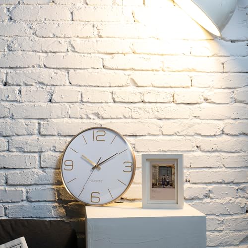 Image of AYRELY 12 Inch Silent Modern Wall Clocks Battery Operated, Wall Clock for Living Room Decor,Gold Metal Frame Clock Decorative for Bedroom,Kitchen,Office