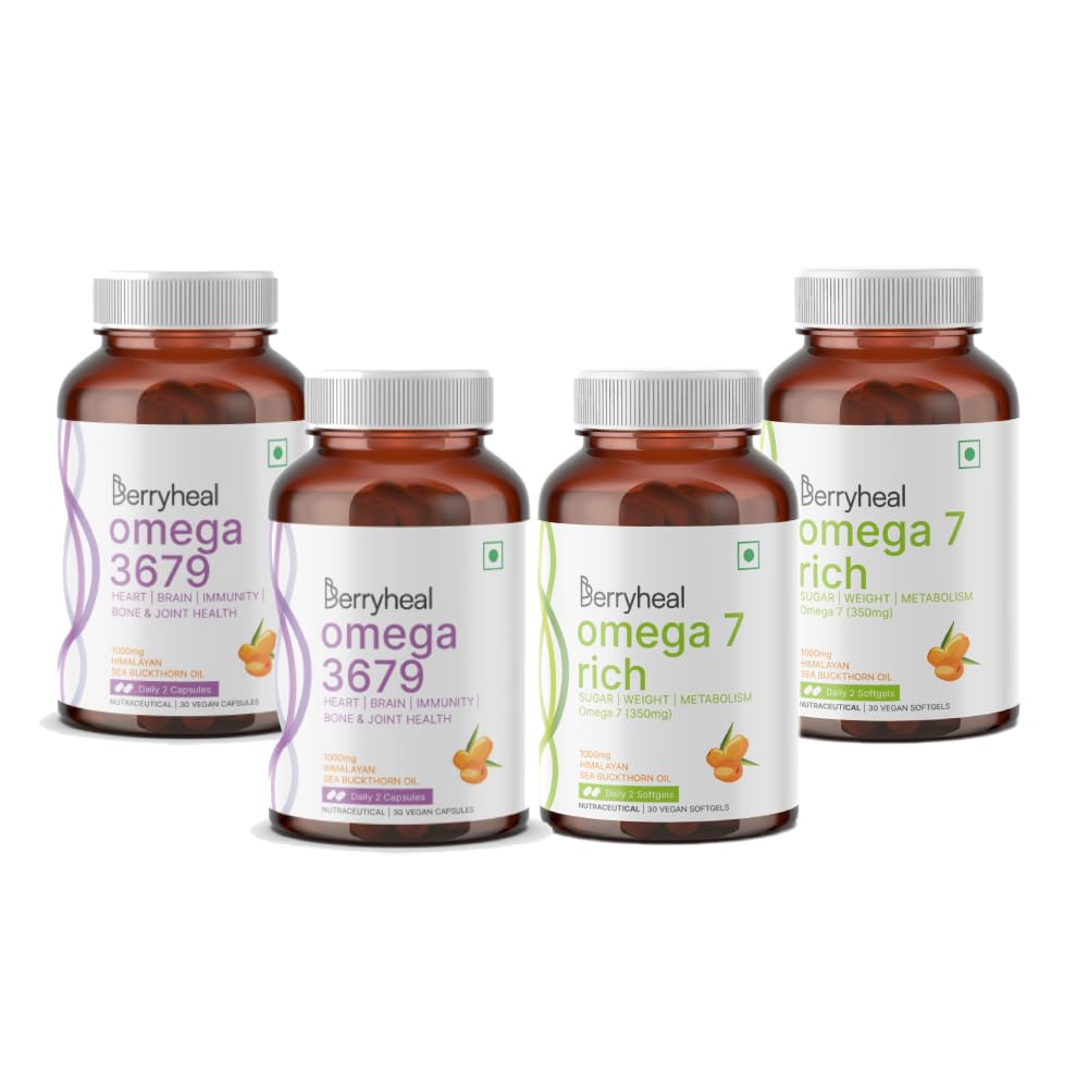Berryheal Omega 3679 & Omega 7 Combo Pack | Sea Buckthorn Oil Capsules | Pack of 4 | 120 Capsules - 500MG each | Whole-body Wellness | Prevents Blood Sugar Spikes & Supports Healthy Weight Management (B0CQ8NLFCQ) Amazon Price History, Amazon Price Tracker