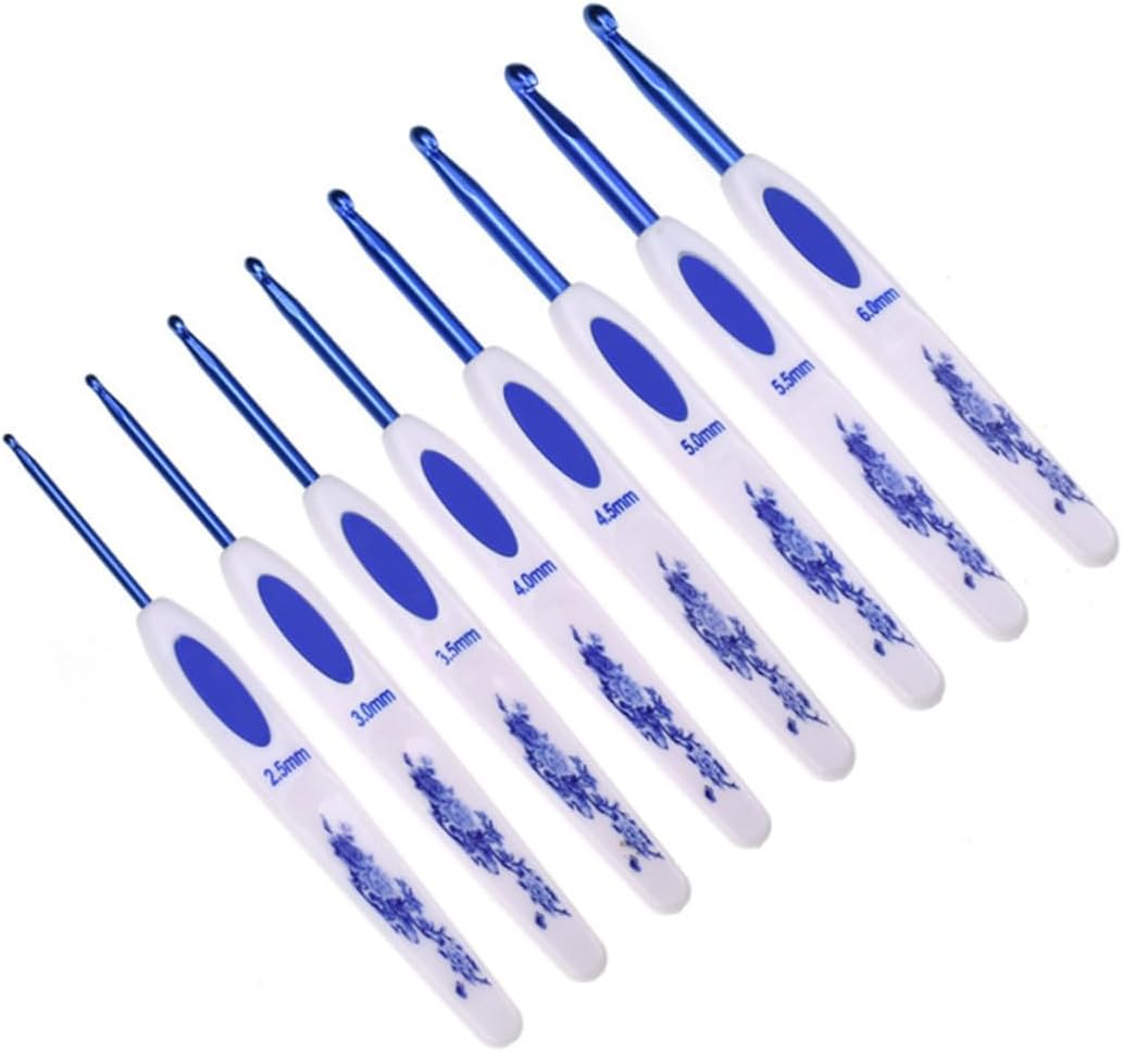 CORHAD 16pc Blue White Porcelain Crochet Hooks Set Weaving Tool Starter Kit White Blue Storage Bag Included