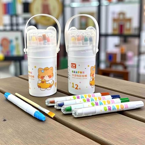 Image of Tivon 12 Colors Silky Washable Crayons for Kids - Non Toxic Water Soluble Twistable Crayon Pens with Portable Storage Case | Smooth Coloring Crayons for Toddlers, School, Drawing & Art Craft Supplies