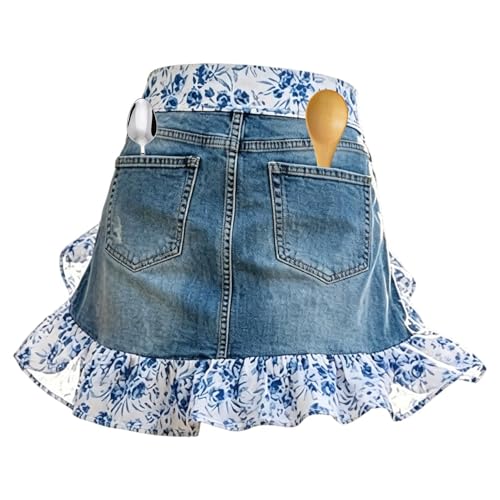 Tablier en jean vintage à dentelle fleurie pour cuisiner et jardiner avec style