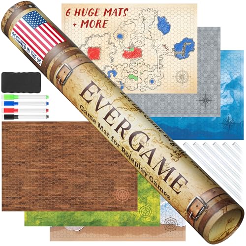 EverGame - Dungeons and Dragons Game Mats - 24x36 - Ultimate DND Board Game Battle Maps w/ 6 Unique Terrains & Storage Tube - 1 Hex Grid - Epic Role Playing Gaming Experience