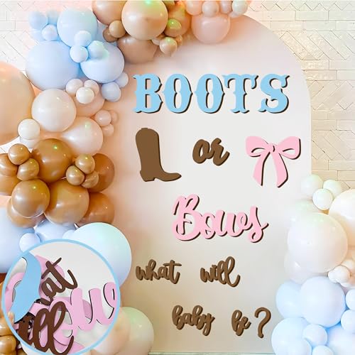 Wooden Gender Reveal Sign Stickers What Will Baby Be Balloon Arch Signs Boots or Bows Gender Reveals Party Decoration Supplies Baby Shower Backdrop Decals Boy or Girl Sticker He or She Welcome Sign