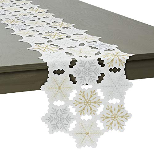 DII Christmas Holiday Embroidered Table Runner, 14X54, Metallic Snowflakes - Image 3