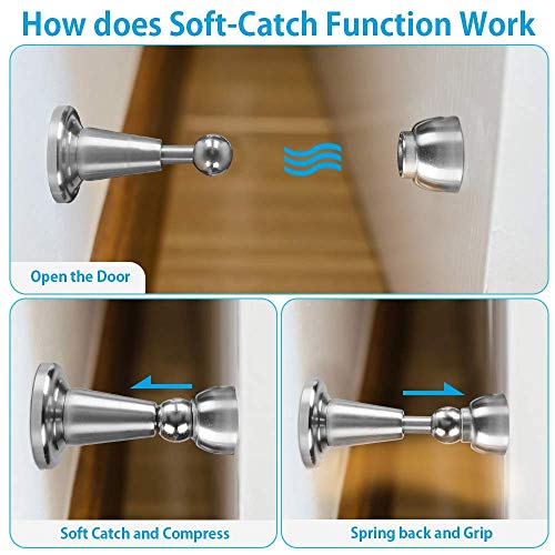 Door Stopper, Magnetic Door Stop, Soft-Catch Magnetic Door Catch, Door Hold Open, Stainless Steel, Brushed Satin Nickel Chrome, Hold Your Door Open Softly, Wall Mount, 1 Pack #TOP2