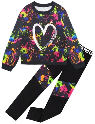 Image of Girls 2 Piece Outfits Kids Clothes Sets Sweatsuit Tracksuit Jogger Print Long Sleeve Sweatshirts Sweatpants 4-13Y