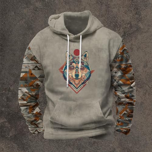Mens Western Cowboy Hoodies Retro Aztec Graphic Sweatshirts for Men Casual Long Sleeve Pullover Tops with Pocket3