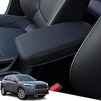 Vista 107 de Funda de cuero para consola central, funda protectora para reposabrazos, accesorios (negro con costuras blancas) para Mazda CX-5/CX5 2017 2018 2019