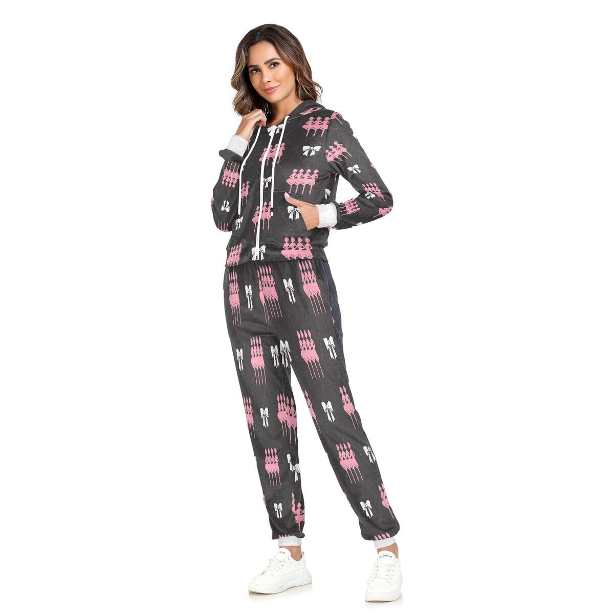 Conjunto deportivo de 2 piezas para mujer, conjunto deportivo de manga larga con lazo blanco