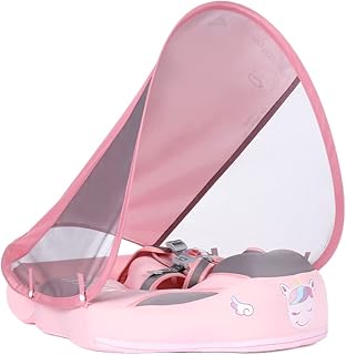Moniss Boia de natação para bebês não inflável à prova d'água Anel de flutuador de natação para bebês Skin-friendly com flutuador de cauda e dossel de sol para 3-24 meses para bebês meninos meninas flutuador de piscina infantil