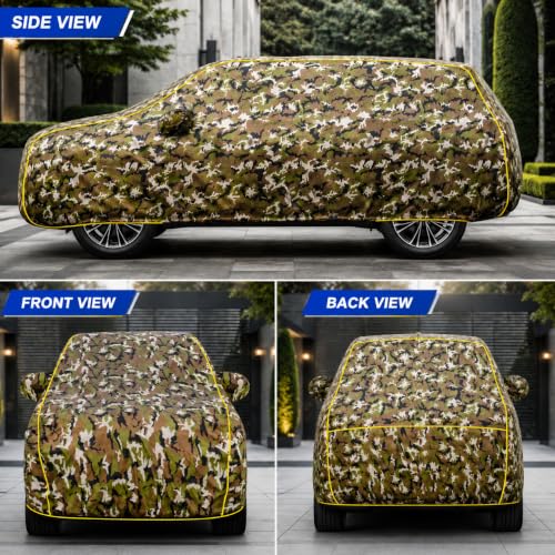 Image of Waterproof Car Cover for Innova Crysta New | Soft Cotton Lining Heavy Duty Triple Stitched Heat Resistant Outdoor Cover Comes with Mirror and Antenna Pocket Full Bottom Elastic (Zig Zag Jungle)